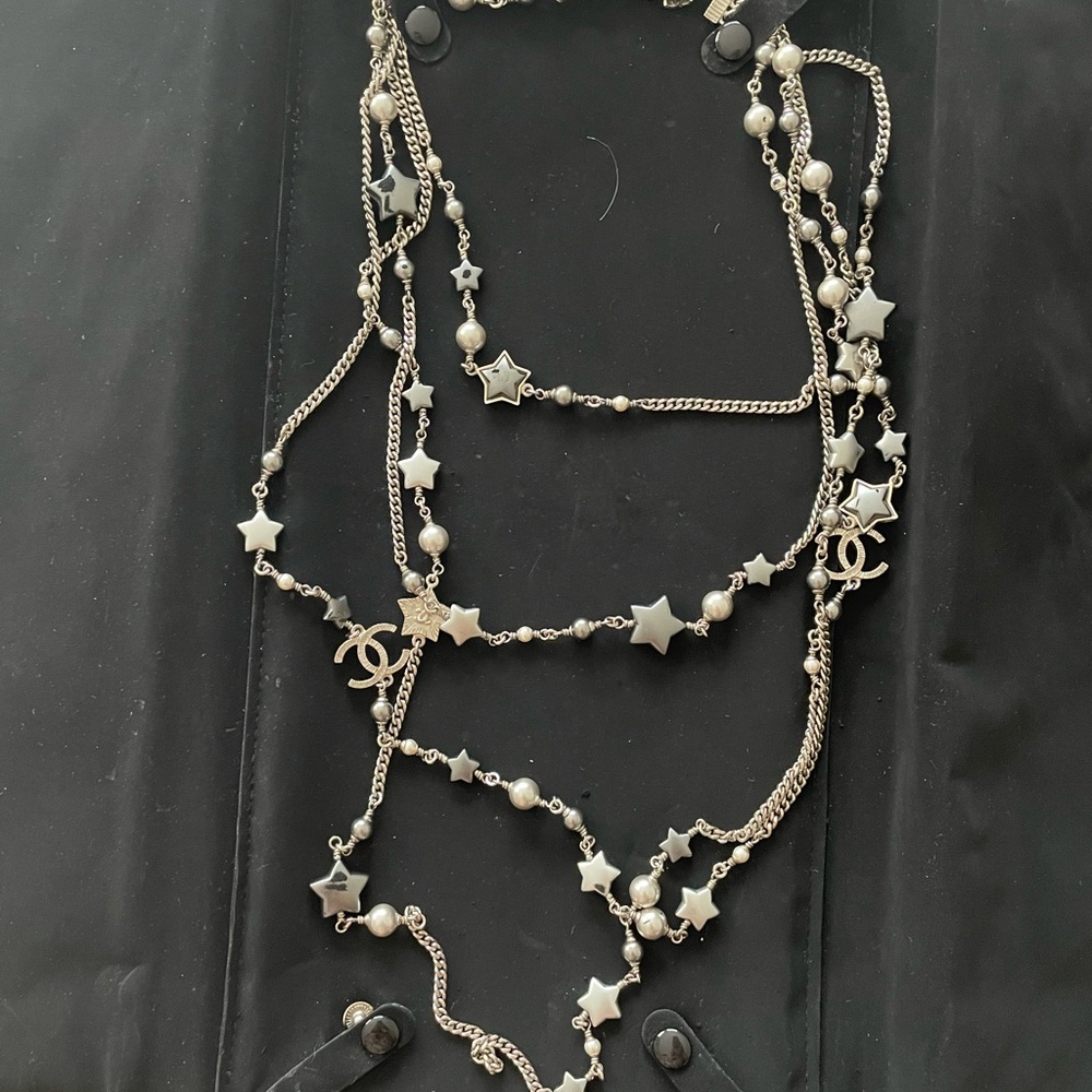 CHANEL Silver and White Necklace Elegant Jewelry